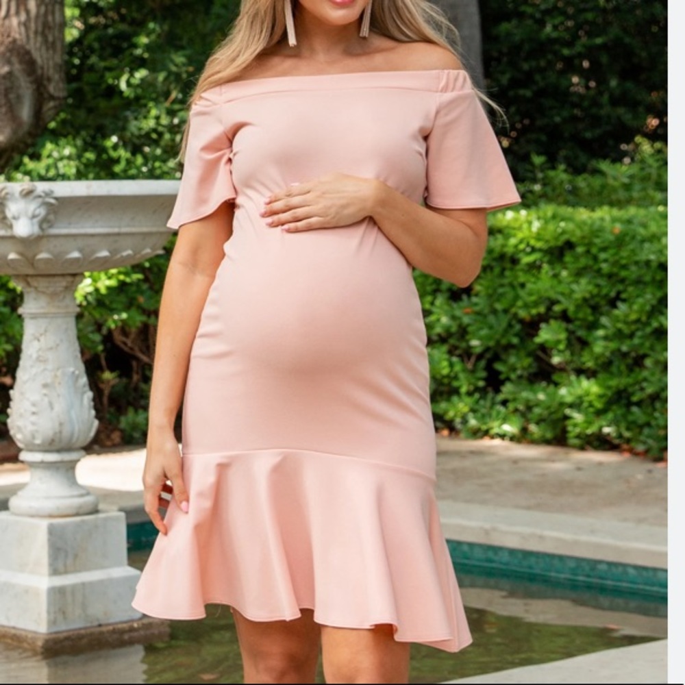 Pink blush maternity Light Pink Off Shoulder Mermaid Maternity Dress siz…